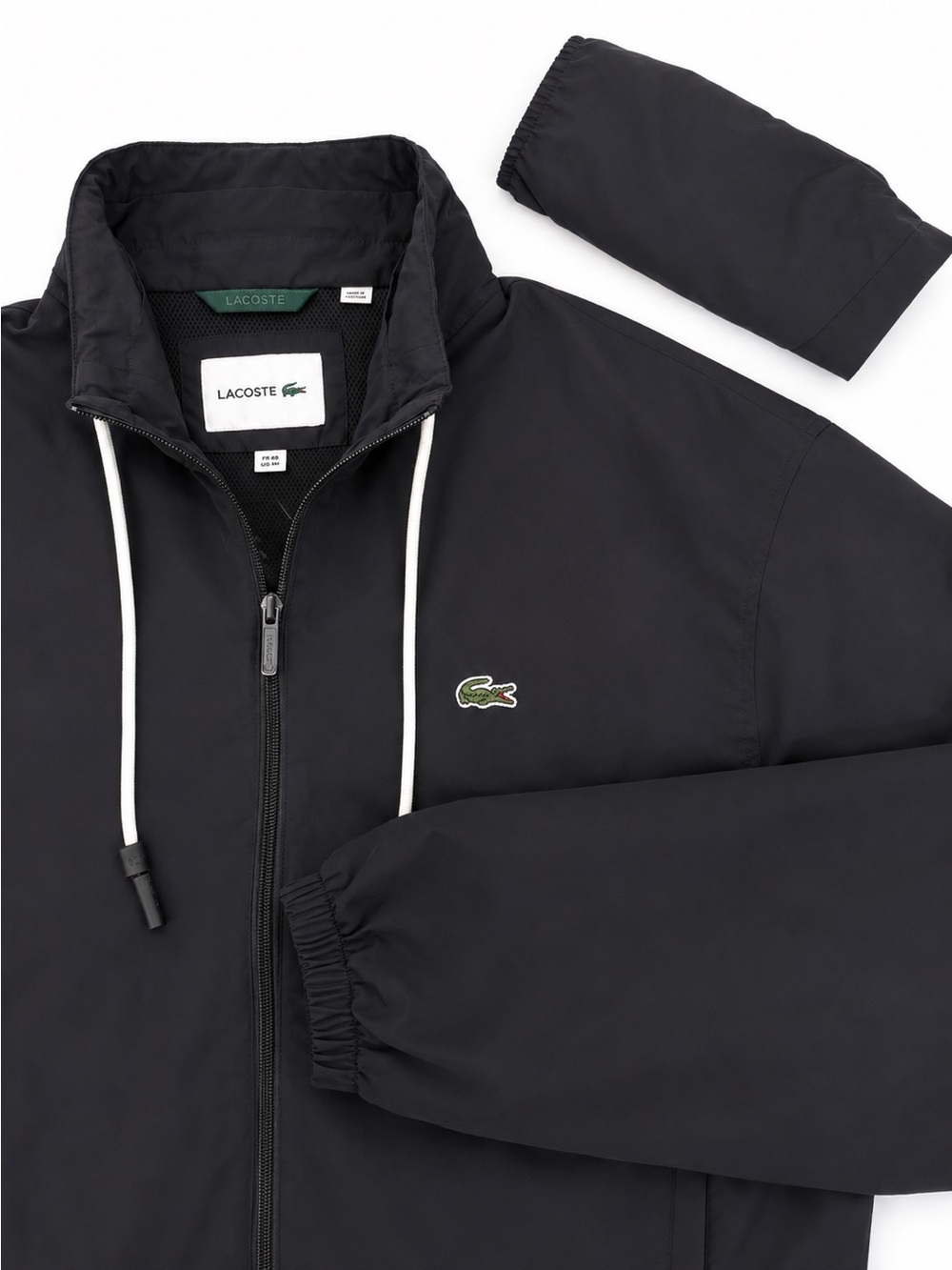 Lacoste Black Lined Full Zip Lightweight Jacket Detachable Hood Men’s Medium - Picture 2 of 11